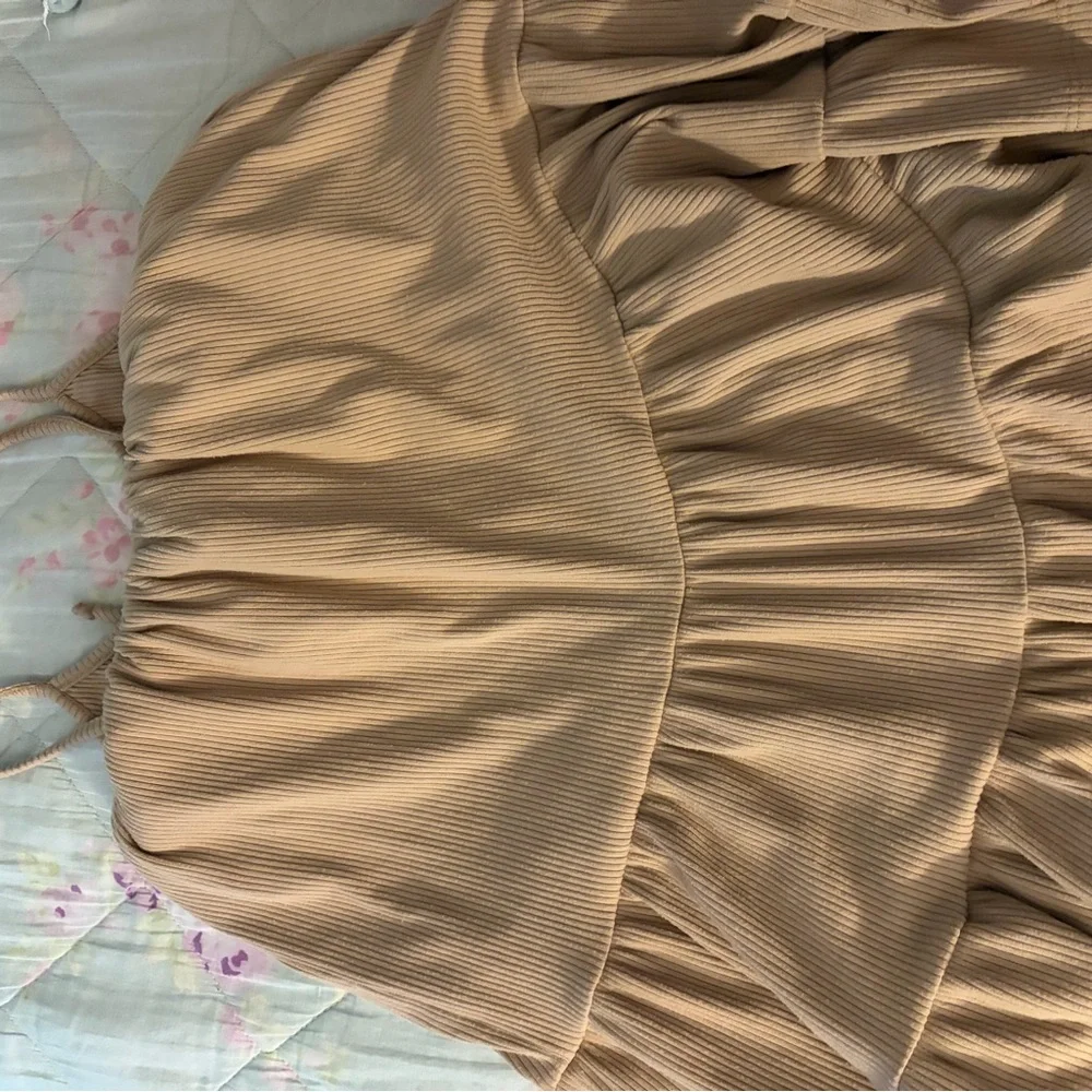 Beige Ribbed Mini Dress - Picture 5 of 5